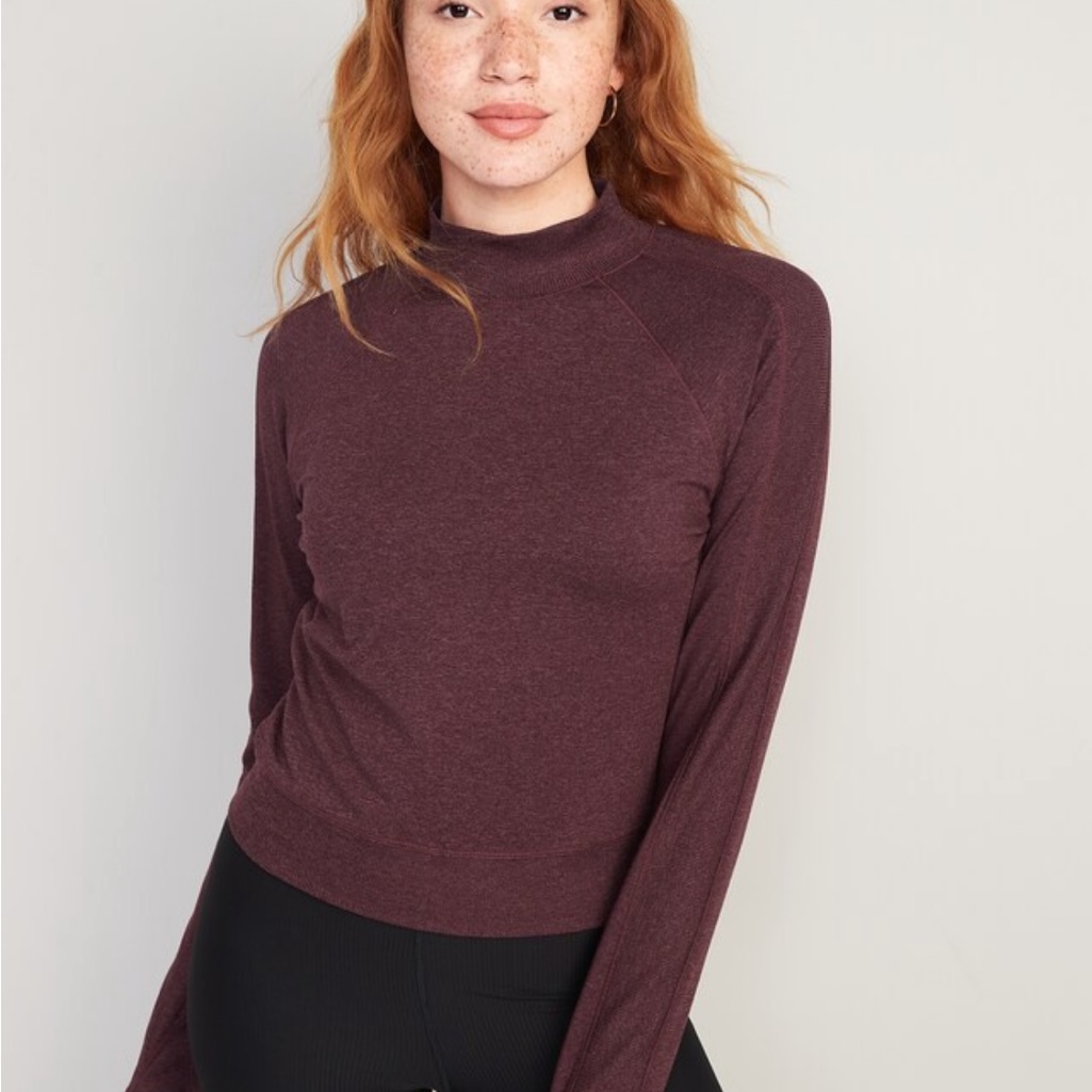 Nwt Old Navy Cozecore Mock Neck Cropped Rib-Paneled Top